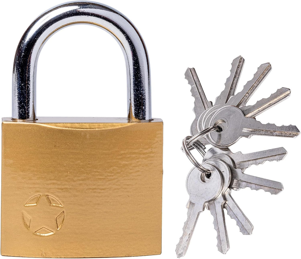 Keyed Padlock – Lock with 5 Keys – Large 2 Inch Size - Weatherproof Outdoor Solid Brass Lock with Hardened Steel Shackle