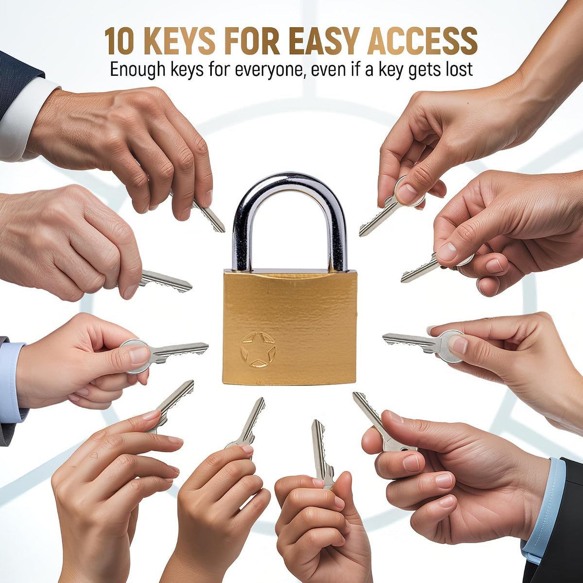 Keyed Padlock – Lock with 5 Keys – Large 2 Inch Size - Weatherproof Outdoor Solid Brass Lock with Hardened Steel Shackle
