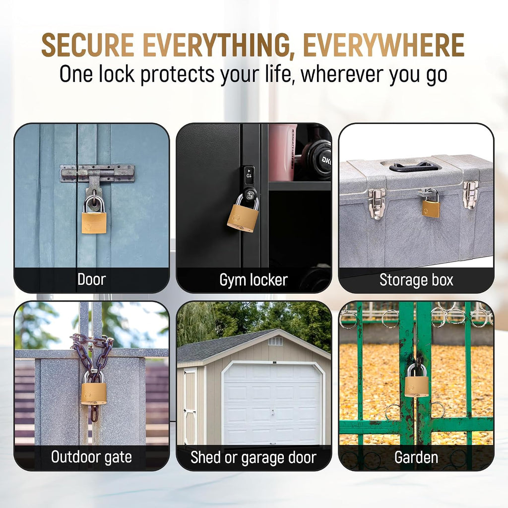 Keyed Padlock – Lock with 5 Keys – Large 2 Inch Size - Weatherproof Outdoor Solid Brass Lock with Hardened Steel Shackle