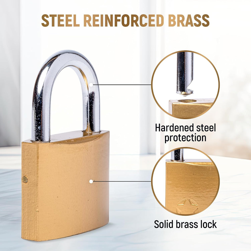 Keyed Padlock – Lock with 5 Keys – Large 2 Inch Size - Weatherproof Outdoor Solid Brass Lock with Hardened Steel Shackle